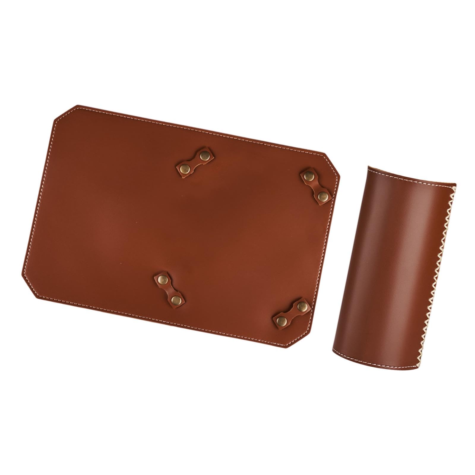 Vaveren Furnace Pad and Gas Cylinder Cover Set Protectors Protective Elegant Portable PU Leather Fixing Pad for Camping Party Picnics, Brown