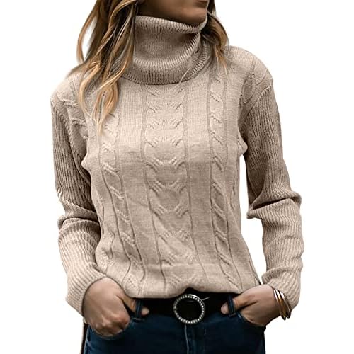 Langwyqu Womens’ Turtleneck Long Sleeve Cable Knit Sweaters