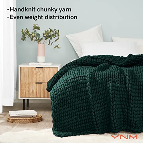 YnM Knitted Weighted Blanket, Handmade Chunky Knitted Design, Soft and Cozy, Temperature Regulating and Breathable, Machine Washable Throw for Sleep or Home Decor (Pacific Green, 50x60 Inch, 10lbs)