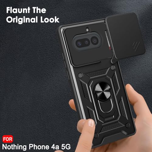Image of TheGiftKart Tough Armor Bumper Back Cover Case for Nothing Phone 4a 5G | Kickstand & Ring Holder | 360 Protection Back Cover for Nothing Phone 4a 5G (PC & TPU, Rotating Camera Cover, Black)