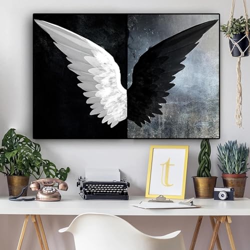 Toile ailes de plumes pour habiller un mur vide tableau moderne minimaliste noir et blanc