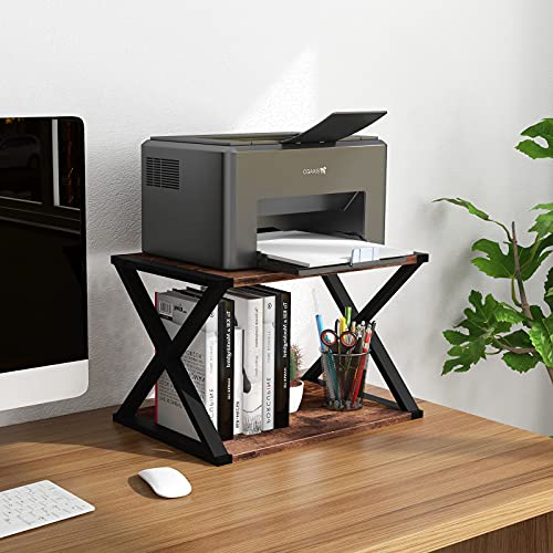 ZENPHN-Desktop-Printer-Stand-Small-Home-Printer-Stand-2-Tier-Desk-Organizer-with-Adjustable-Non-Slip-Feet-for-Home-and-Office-Rustic-Brown