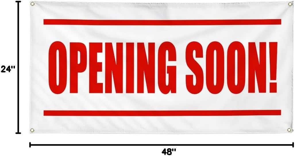 Vinyl Banner Multiple Sizes Opening Soon! Promotion Business Business Outdoor Weatherproof Industrial Yard Signs Red 4 Grommets 24x48Inches