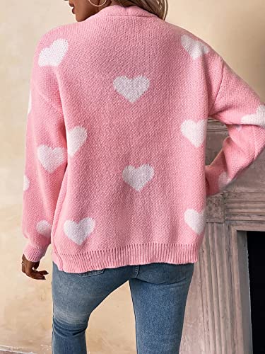 SHENHE Women's Button Down Cardigan Cute Heart Print V Neck Soft Cardigan Sweater Coat2