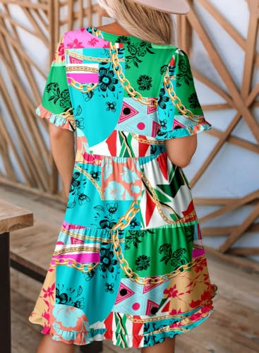 Image of Dokotoo Womens Summer Dresses 2026 V Neck A Line Short Sleeve Casual Ruffle Babydoll Mini Dress