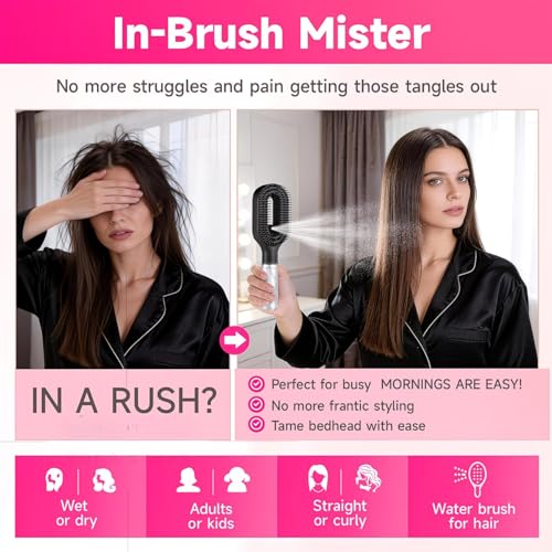 Image of 2-in-1 Spray Comb for Hair, Water Spray Detangling Brush with Built-In Mist Bottle, Anti-Frizz Wet Hair Brush for Men, Women & Kids Ideal for Long, Thick & Curly Hair (Black)