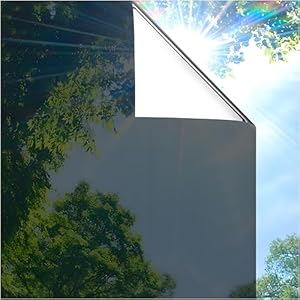 Coavas One Way Privacy Window Film, Sun Blocking Reflective Window Film See Out Not in, Heat Control Window Tint for Home, Anti UV Static Cling for Windows Office Door (Black, 35.4 Inch X 9.8 Feet)