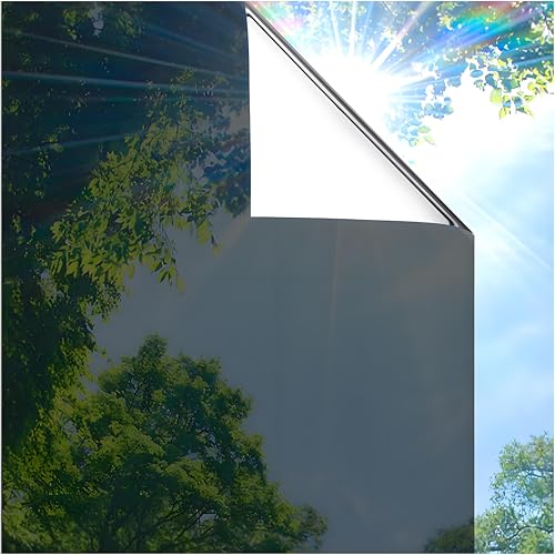 Coavas One Way Privacy Window Film, Sun Blocking Reflective Window Film See Out Not in, Heat Control Window Tint for Home, Anti UV Static Cling for Windows Office Door (Black, 45.2 Inch X 32.8 Feet) by Coavas - Used condition - US$222.29