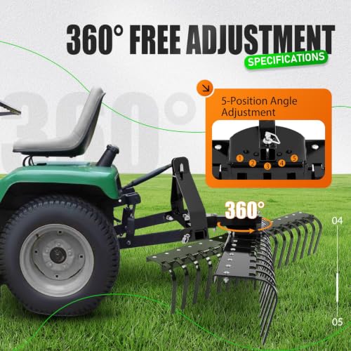 Image of KUAFU 50 inch 3 Point Landscape Rake for Category-0 Cat-0 Tractor with 360