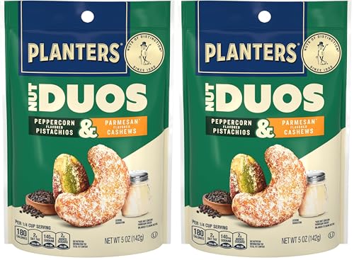 Image of PLANTERS Nut Duos,Flavored Nuts,Peppercorn Pistachios & Parmesan Cashews 5oz,(Pack of 2)