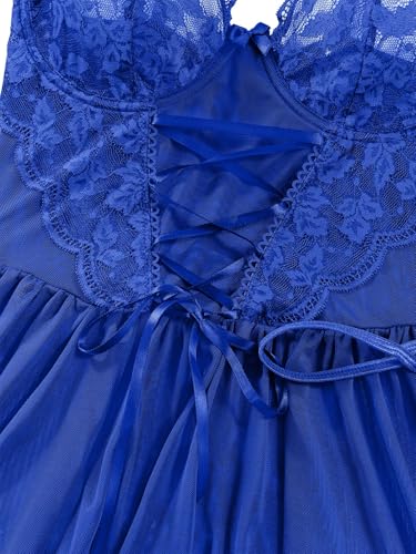 Image of Lilosy Sexy Garter Belt Mesh Lace Babydoll Lingerie Dress Set with Thong