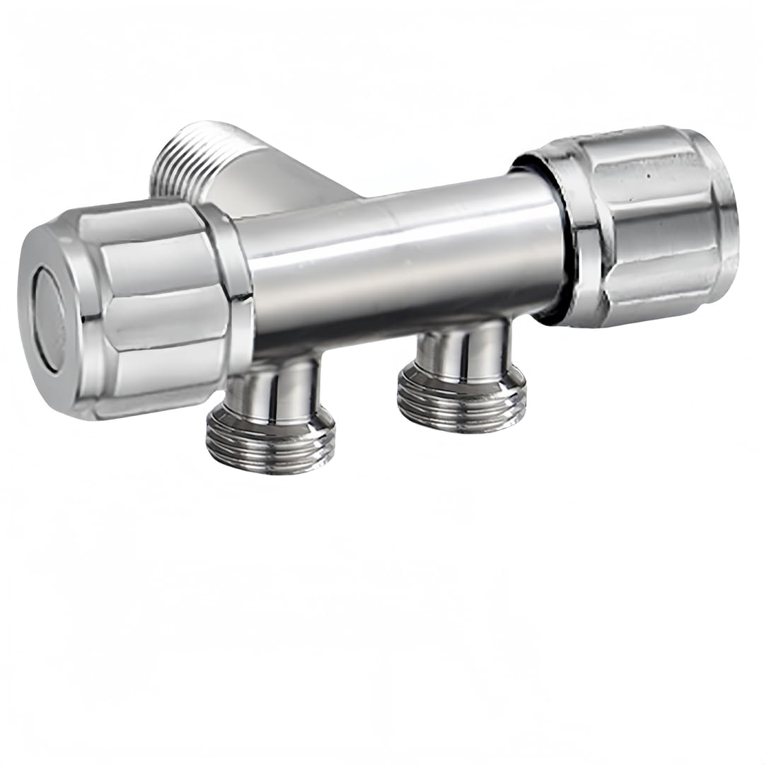 Sanchakou Double Thread Angled Isolating Valve Three Way G1/2 Angle Valve One Inlet And Two Outlet Dual Control For Washing Machines And Toilets Roller