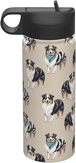 Double Wall Vacuum Insulated Stainless Steel Water Bottle with Straw and Lid for Men Women Workout Fitness Gym, Australian Shepherd