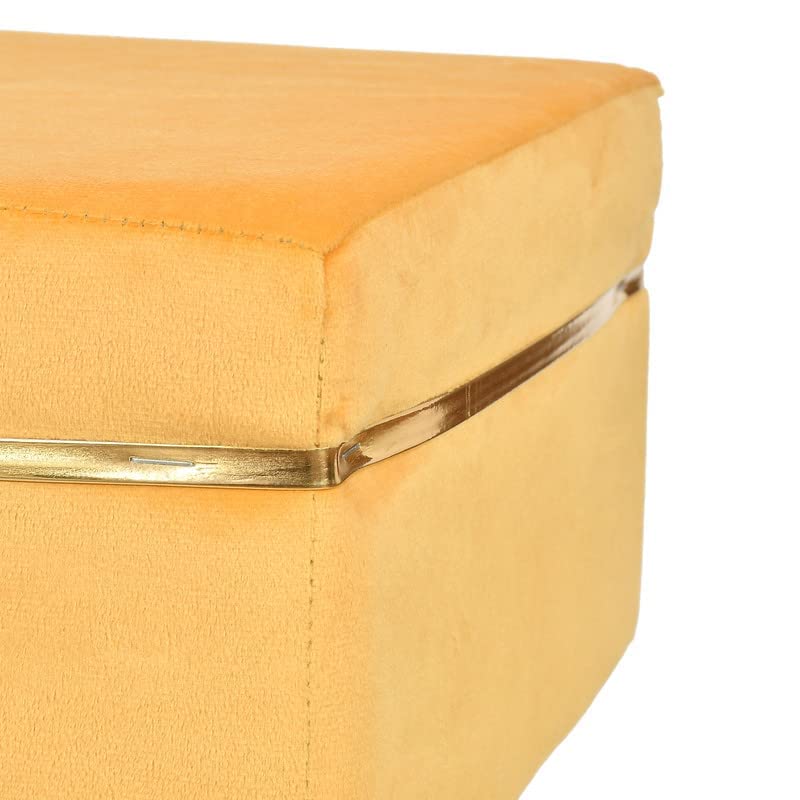 Image of Ottoman Bench for Living Room | Upholstered Seating with Wooden Legs| Multipurpose Seating for Home & Office| Stylish Accent Furniture for Bedroom & Drawing Room Decor, Sqr Bnch-Mustard