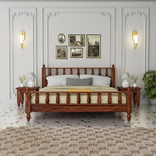 Image of Solid Sheesham Wood Poster King Size Poster Honeymoon Bed Without Storage with Designer Piller and Cane Crafting