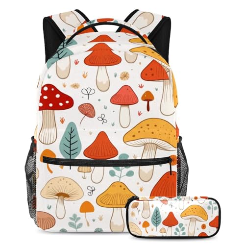 Sac à dos et trousse à crayons motif champignon coloré pour garçons et filles