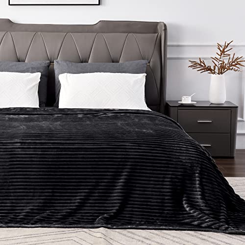 Image of BEDELITE Fleece Blanket Full Size for Couch - 3D Ribbed Jacquard Soft and Warm Decorative Fuzzy Blanket - Cozy, Fluffy, Plush Lightweight Black Throw Blankets for Bed, Sofa, 84x90 inches