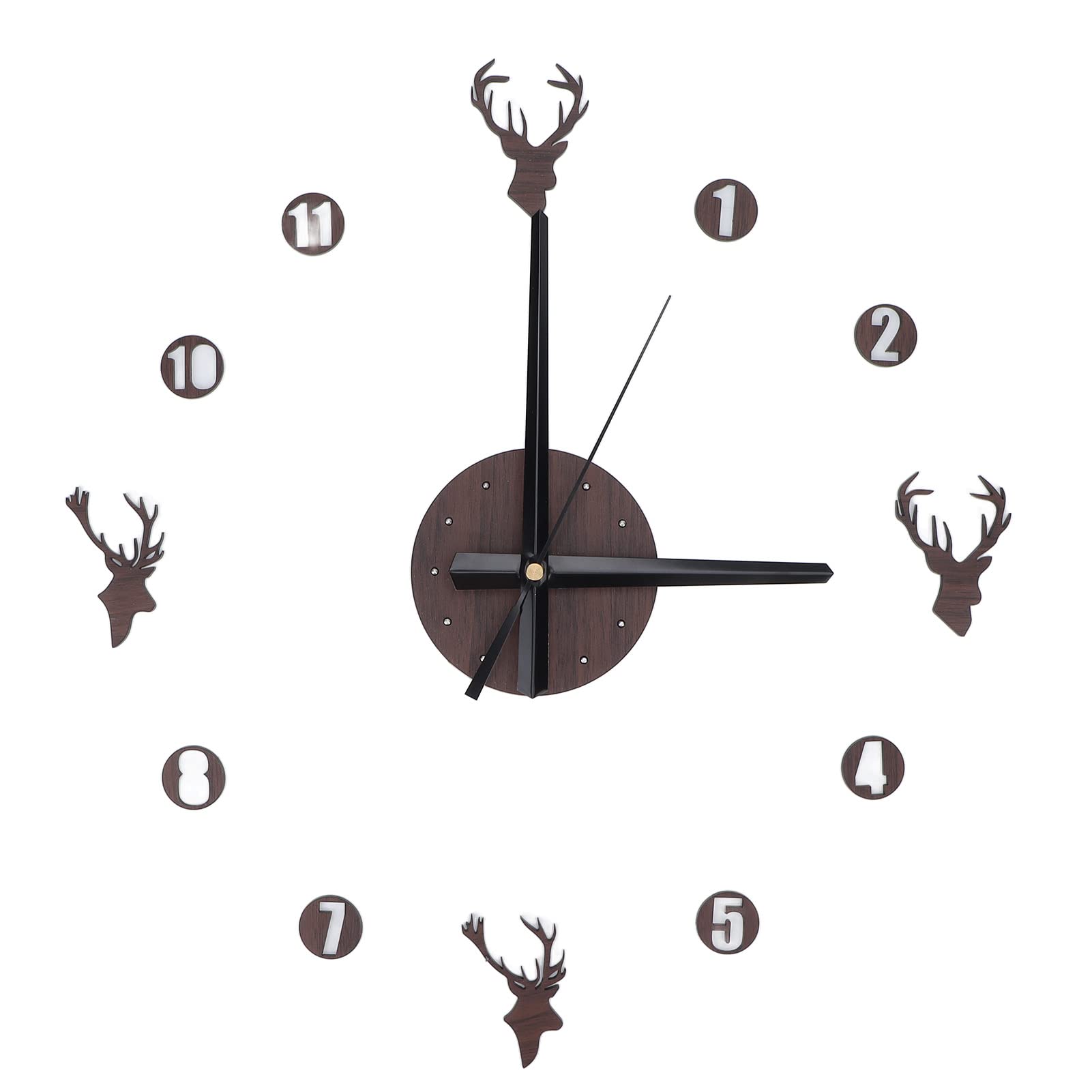 Sorandy Frameless Wall Clock - Deer Head 3D Effect Self Adhesive DIY Clock with Silent Movement for Window Wardrobes Living Room Bedroom 10cm Dia