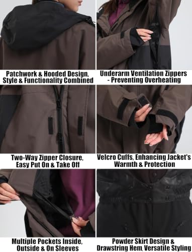 Image of GSOU SNOW Mens Womens Baggy Snowboard Jacket Ski Jacket 20K Waterproof | Snow Shell Jacket Retro, 15K Breathable, Windproof, Arm Vents, Powder Skirt, 5 Pockets, Color Block, Non-insulated, Loose Fit