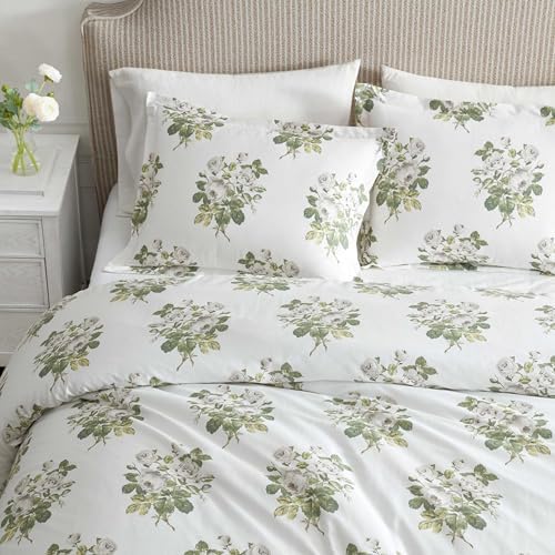 Image of Martha Stewart - King Comforter Set, Smooth Sateen Front with Subtle Sheen & Lightweight Cotton Percale Reverse, 3 Piece Bed Set with Matching Pillowcases (Eloise Floral Grey)