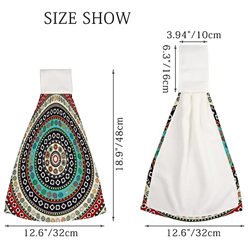 2 Pcs Hanging Kitchen Towels Aztec Mandala Element Absorbent Hand Towels Dish Towel,Microfiber Hanging Tie Towel Loops For Bathroom Farmhouse Washcloth #TOP1