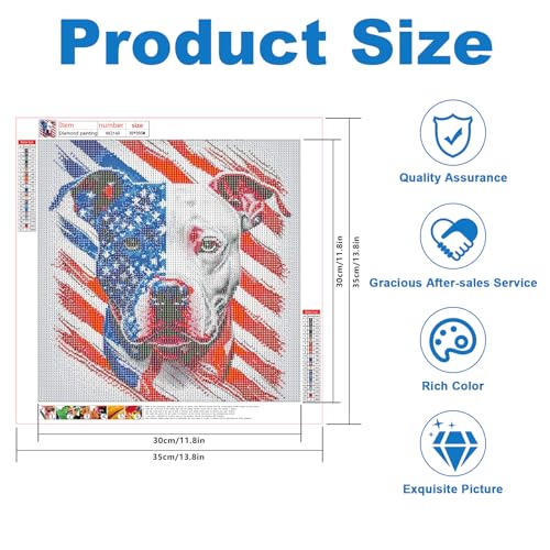 Image of 4th of July DIY 5D Diamond Painting Kits for Adults, American Flag Pitbull Dog Diamond Art Kits for Beginners, Full Drill Round Diamond Painting Independence Day Patriotic Wall Decor 13.8x13.8 Inch