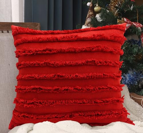 Image of mosey Red Cushion Covers 16x16 Set of 2 | 100% Cotton | Theme Throw Pillow Covers 16 x 16 inch for Holiday Festive Home Decorations