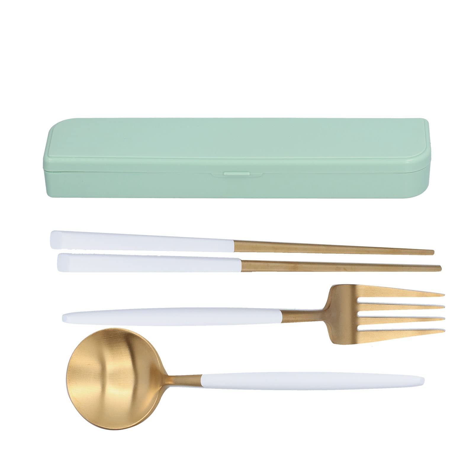 Generico Set di Posate in Acciaio Inox 3 Pezzi, Portatile Ed Ecologico | Leggero E Portatile, Un Accessorio Indispensabile Per La Merenda A Scuola (Platinum (Green Storage Box))