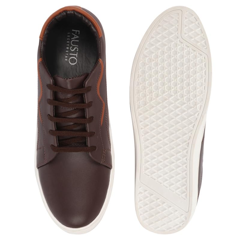 Image of FAUSTO Men's Classic Lace Up Elevated Look Sneaker Shoes with Contrast Sole|Low Ankle|Casual Shoe