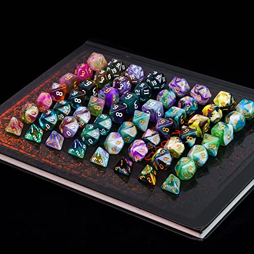 Image of 8 Sets Polyhedral Dice Set D&D, 56pcs DND Dice Set with 2 Large Leather Bag for RPG Table Games