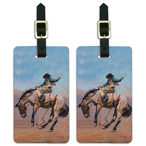Saddle Bronc Cowboy Rodeo Luggage ID Tags Set of 2