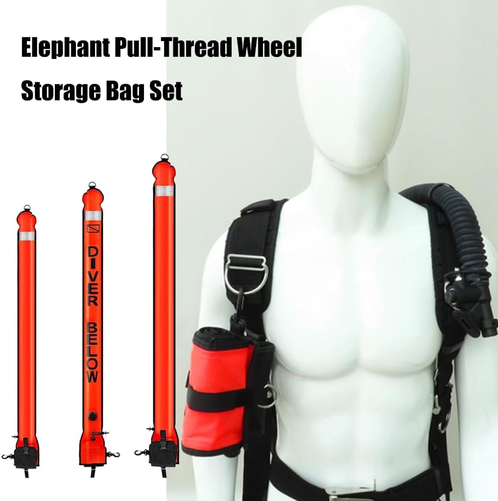 Open Bottom Inflatable Dives Float with Diving Spool Reel and Clip Surfaces Marker Buoys and Dives Reel Set