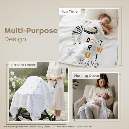 Image of R for Rabbit Softkins Muslin Quilt Blanket for Newborn Baby 3 Layers Muslin Cotton Fabric All-Season Soft Breathable Lightweight & multipurpose Reversible Dohar, 100 x 100 cms, 0+ Months (Zebra White)