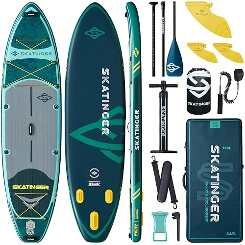 Image of Skatinger 11'6x35 inch Super Wide Inflatable Paddle Board, Ultra Stable Stand Up Paddleboards for 450lb /3 People /Family /Big Size w /Shoulder Strap, 100L Backpack, Ultra-Light All-Round Sup Board