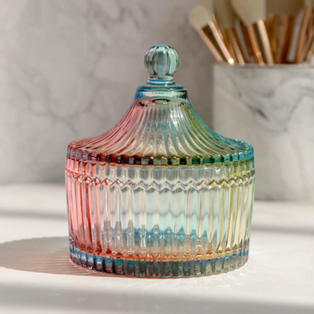 SELLONWANELO Fashion Transparent Glass Cotton Swab Box Jewelry Storage Box Cotton Swab Cosmetic Cotton Box ?Multicolor?