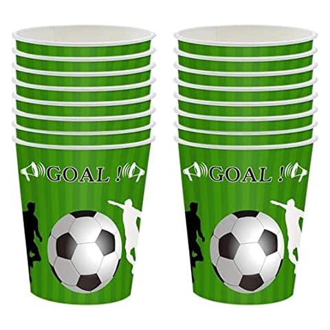 Aisszhao 16Pcs Green Football Paper Cups Party Cups,9 Ounce Football Party Disposable Cups for Hot and Cold Drink,Durable Paper Cups for Boys Football Sports Theme Birthday Party World Cup Decoration Cover