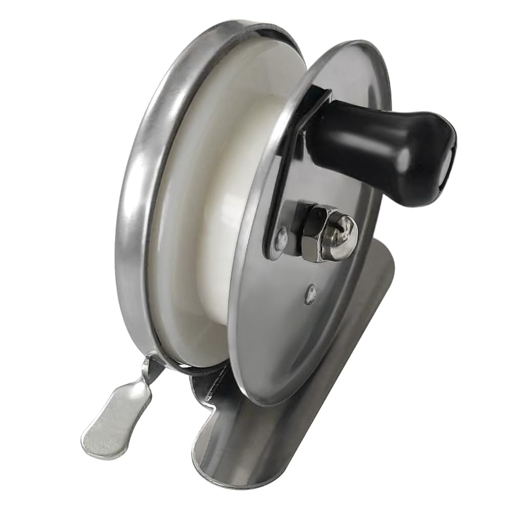 Carrete de pesca de metal con rueda de pesca en hielo