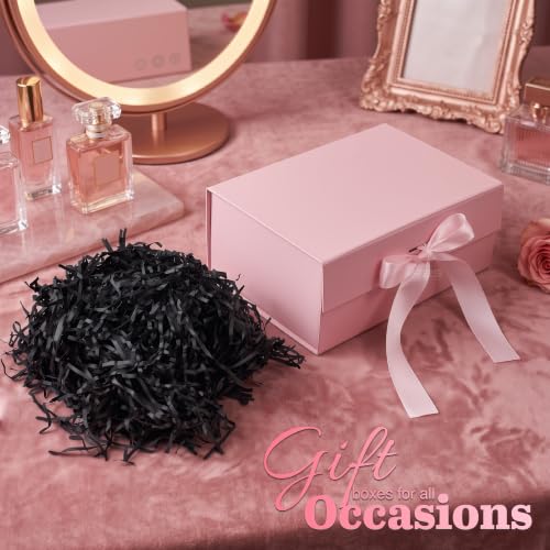 Image of RBS-Pink Gift Box with Black Filler 23x16x10cm Empty Hamper Box for Gifting Holds Upto 5kg Sturdy Cardboard Gift Boxes 25g Decorative Shredded Paper Birthday, Christmas, Diwali Packing (Black Filler)