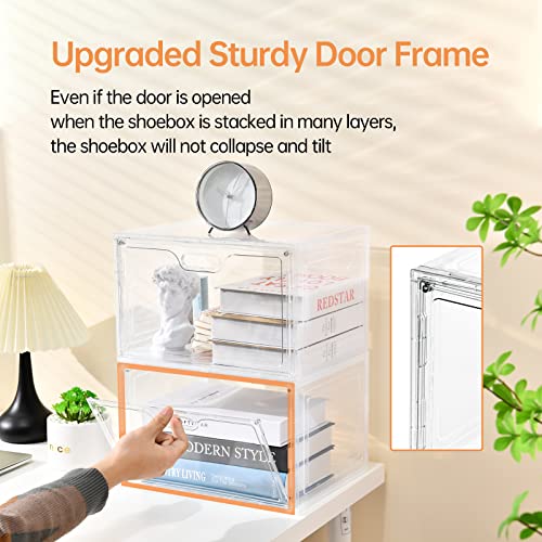 Amllas 8 Pack Shoe Boxes Clear Plastic Stackable, Large Shoe Storage Organizer With Lids,Drop Side Shoe Containers For Entryway,Sneaker Storage Fit Up To Us Size 14 For Men/Women(13’’X 10.6”X 8.3”) #TOP6