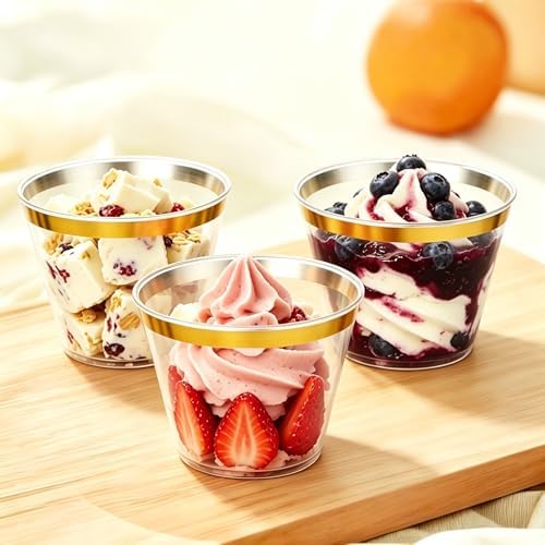 20 Pcs Plastic Cups 9oz, Disposable Stemless Wine Glasses Gold Copas Clear Gold Rimmed Classic Cocktail Cup Champagne Flutes Party Cups for Birthday Valentine's Galentine's Day Wedding Christmas — view 4