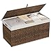 HOOBRO Storage Basket with Lid, 52.8 Gallon (200L) Wicker Basket, Handwoven Blanket Storage Basket with Handles, Metal Frame and Soft Lining, Foldable for Bedroom, Laundry Room, Brown BR220CW01