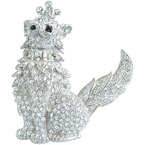 Sindary Charming Animal 4.72" Crown Cat Kitty Brooch Pin Pendant Austrian Crystal UKB5953 (Silver-Tone Clear) Cover