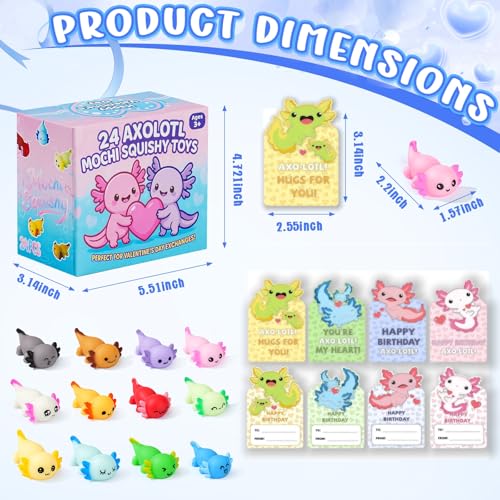 Image of Axolotl Squishy Toys 24 Pack, Squishies Axolotl with Happy Birthday Card | Mochi Squishy Fidget Toys, Squeeze Toys Kit Birthday Gift, Party Favors for Kids, Boys and Girls