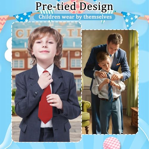 Pre-tied Kids Tie, Adjustable Boys Ties Solid Color Toddler Tie Boys Red Tie for Wedding Graduation School (Age 1-6)4