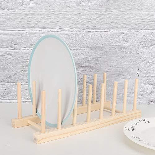Escurridor de platos de madera con 7 rejillas, soporte para platos y tazas para tablas de cortar de cocina, almacenamiento rústico, solución de organización del hogar, soporte duradero y elegante para