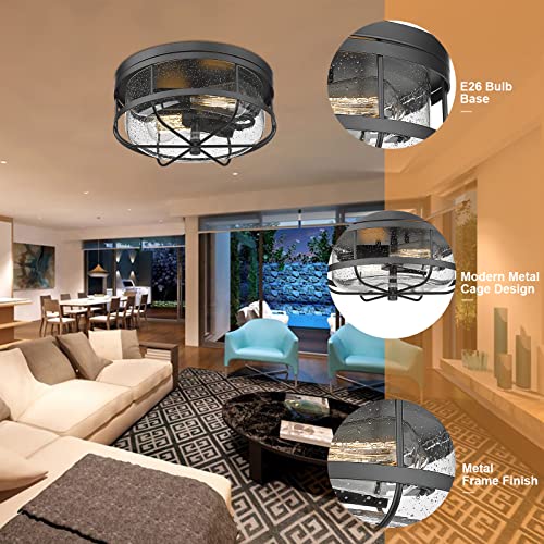 Rosient Light Fixtures Ceiling Mount, Flush Mount Ceiling Light With Seeded Glass For Bedroom Bathroom Kitchen Porch Hallway Hall,Ros91A-Bk #TOP1