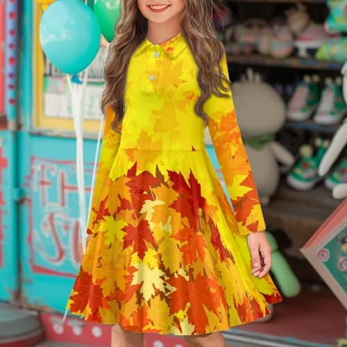 Girls Dresses Size 3-16 Lightweitht Classic Round Neck A-line Dress Casual Long Sleeve Skirts3