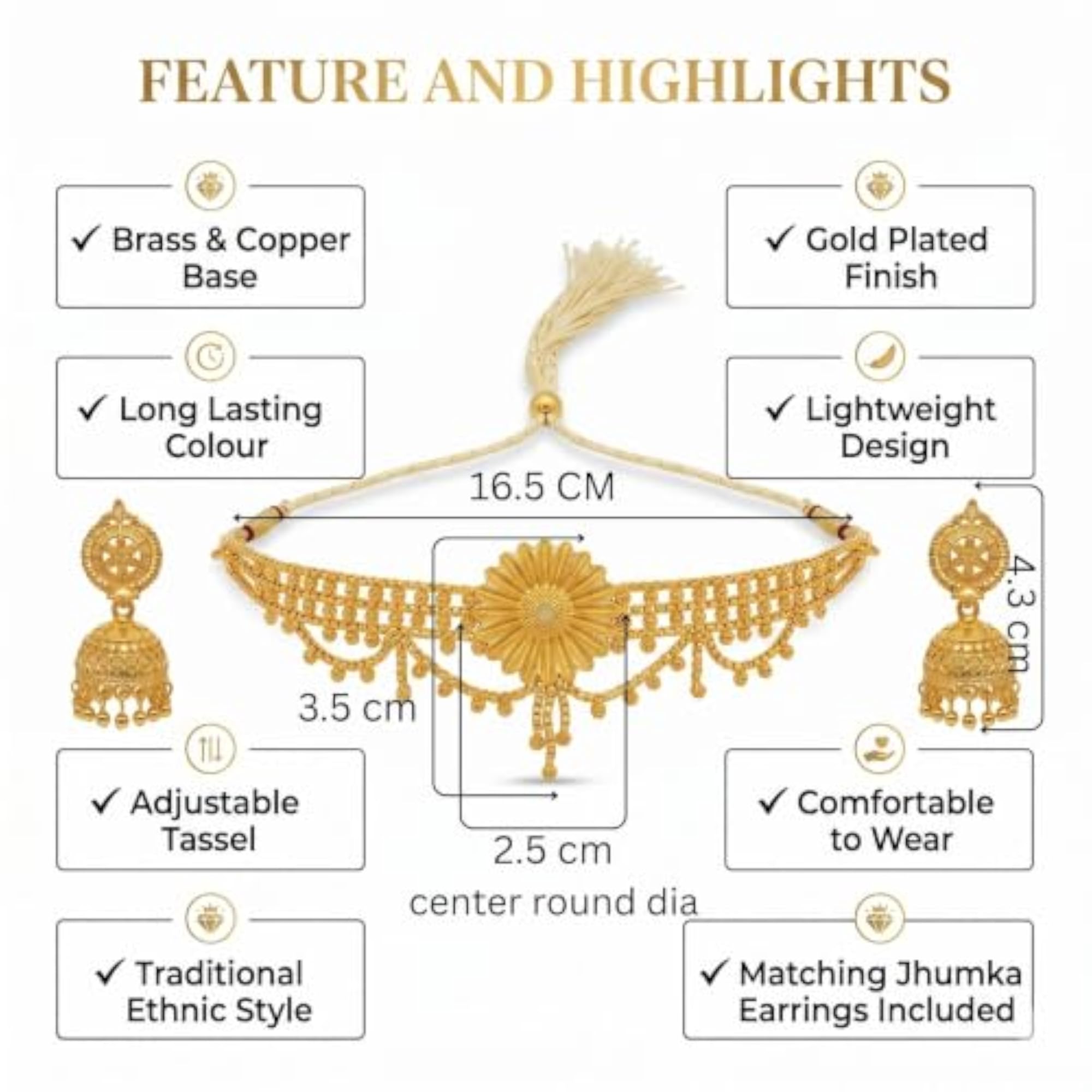 Stylish Gold Plated Traditional Necklace Set with Earrings for Women