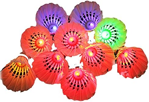 Inngree LED Badminton, [10 Pack] Colourful Shuttlecock Dark Night Goose Feather Glow Birdies Lighting Outdoor Indoor Sport Activities(10PCS)