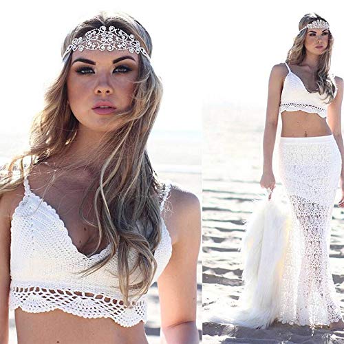 Yuanbbo Top de biquíni sexy – Top de biquíni feminino de renda e crochê, top curto de crochê para pr
